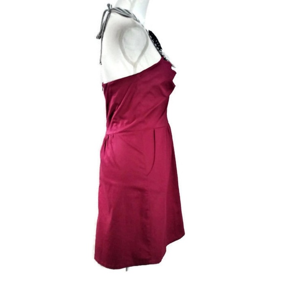 Livy Lu OU Halter Dress Crimson and Cream Medium - Picture 2 of 8